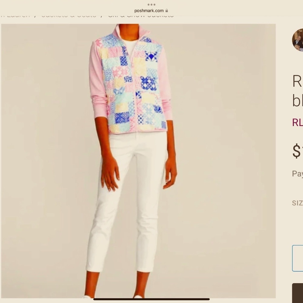 Ralph Lauren NWT RLX Golf pink patchwork  full zip up pickleball